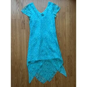 Teal Y2K Floral Midi Fairy Dress w/ Asymmetrical Hem